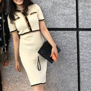 Cream beige ribbed knit dress